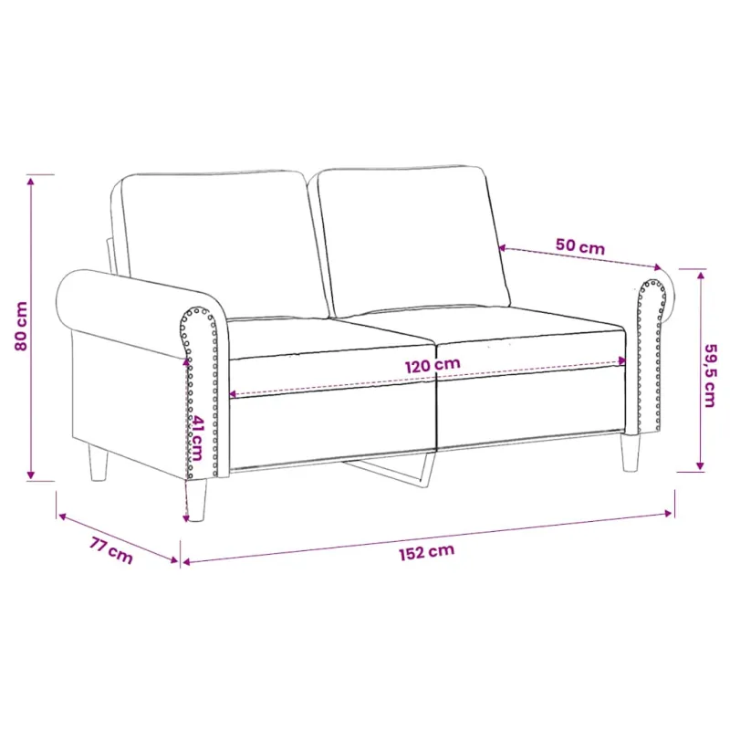 Dvivietė sofa, mėlynos spalvos, 120cm, aksomas