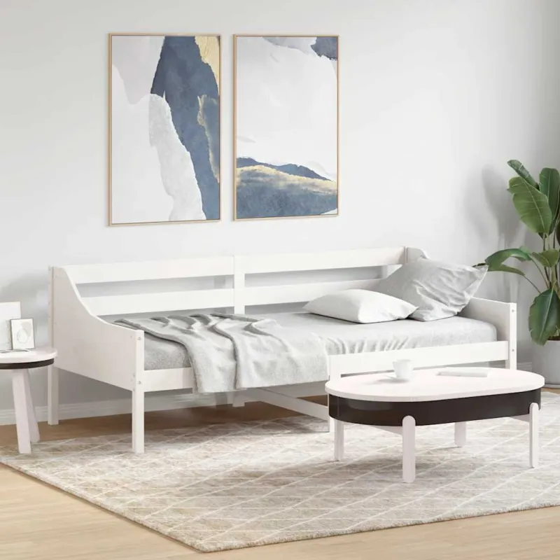 Lova be čiužinio, balta, 90x200cm, pušies medienos masyvas
