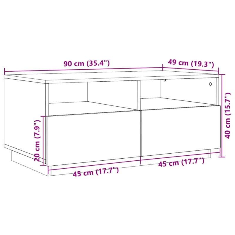 Kavos staliukas su LED lemputėmis, sonoma ąžuolo, 90x49x40cm