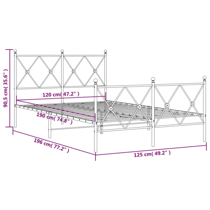 Lovos rėmas su galvūgaliu/kojūgaliu, juodas, 120x190cm, metalas