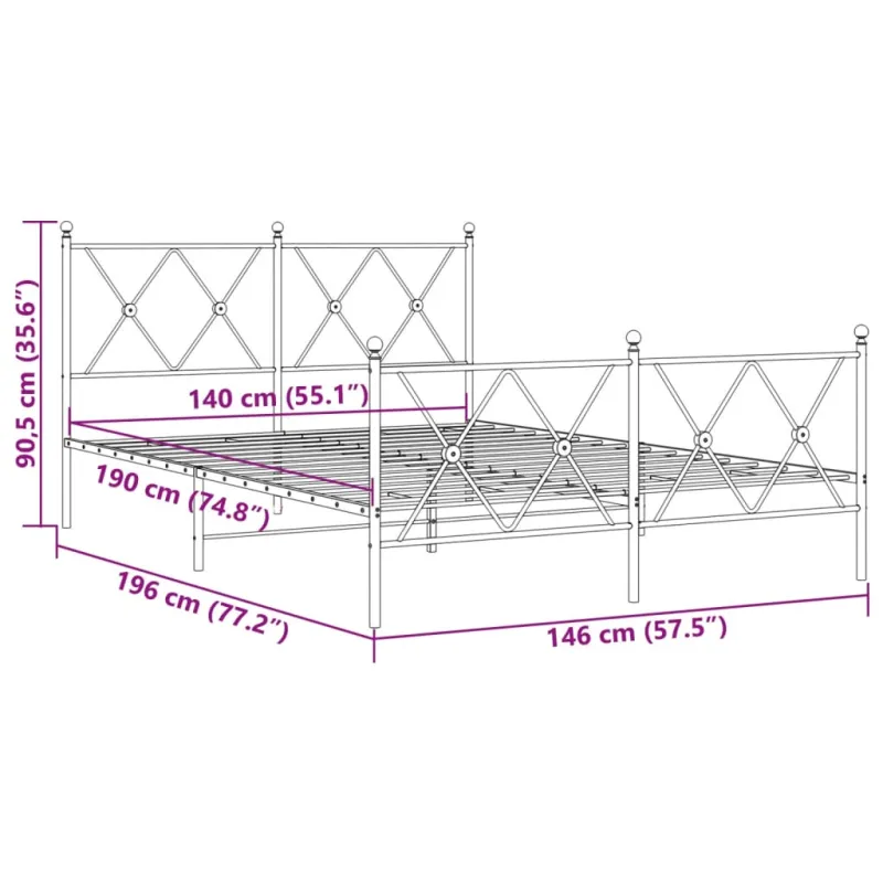 Lovos rėmas su galvūgaliu/kojūgaliu, baltas, 140x190cm, metalas