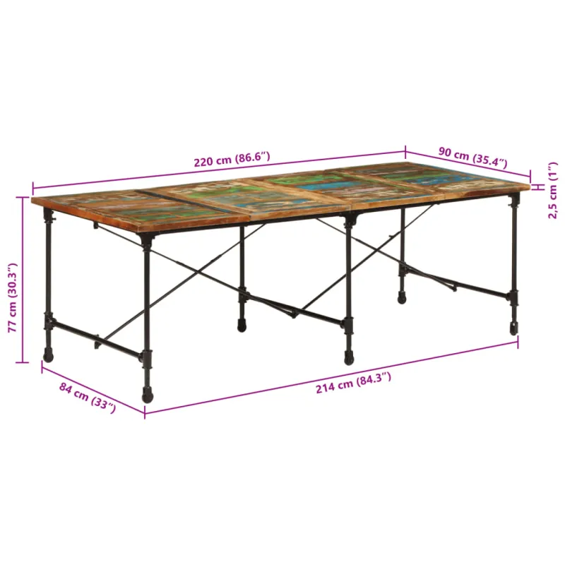 Valgomojo stalas, 220x90x77cm, perdirbtos medienos masyvas
