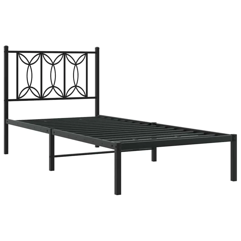 Metalinis lovos rėmas su galvūgaliu, juodos spalvos, 90x190cm