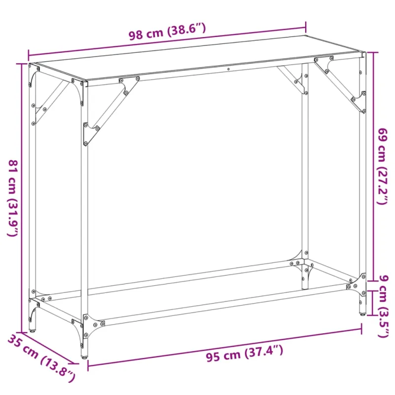 Konsolinis staliukas, 98x35x81cm, plienas