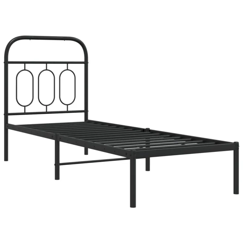 Metalinis lovos rėmas su galvūgaliu, juodos spalvos, 75x190cm