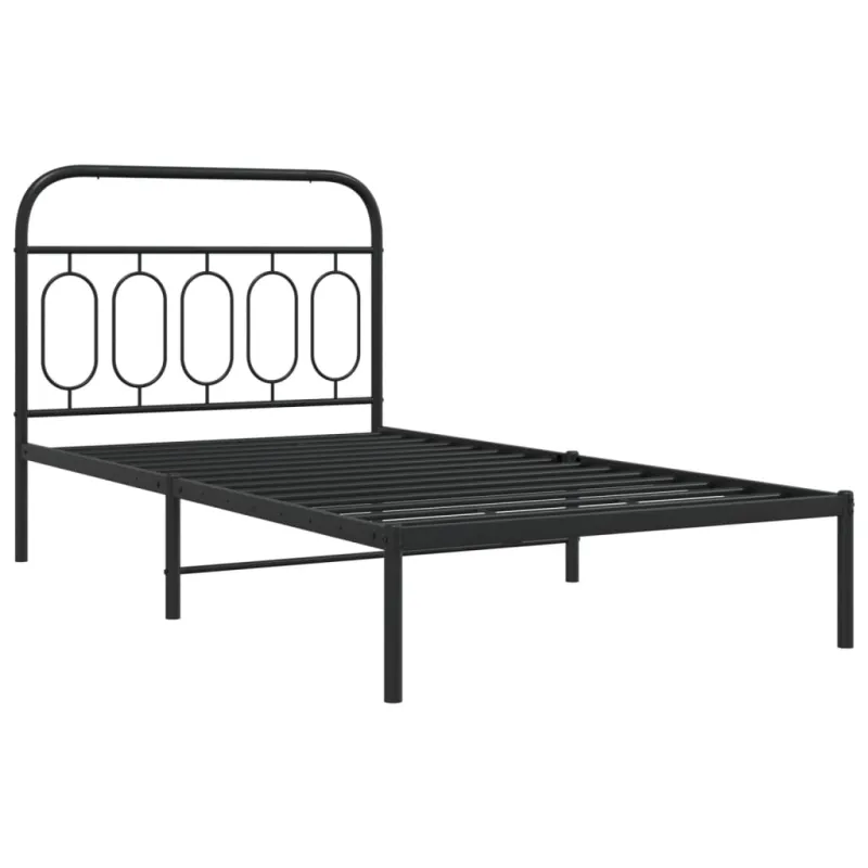 Metalinis lovos rėmas su galvūgaliu, juodos spalvos, 107x203cm