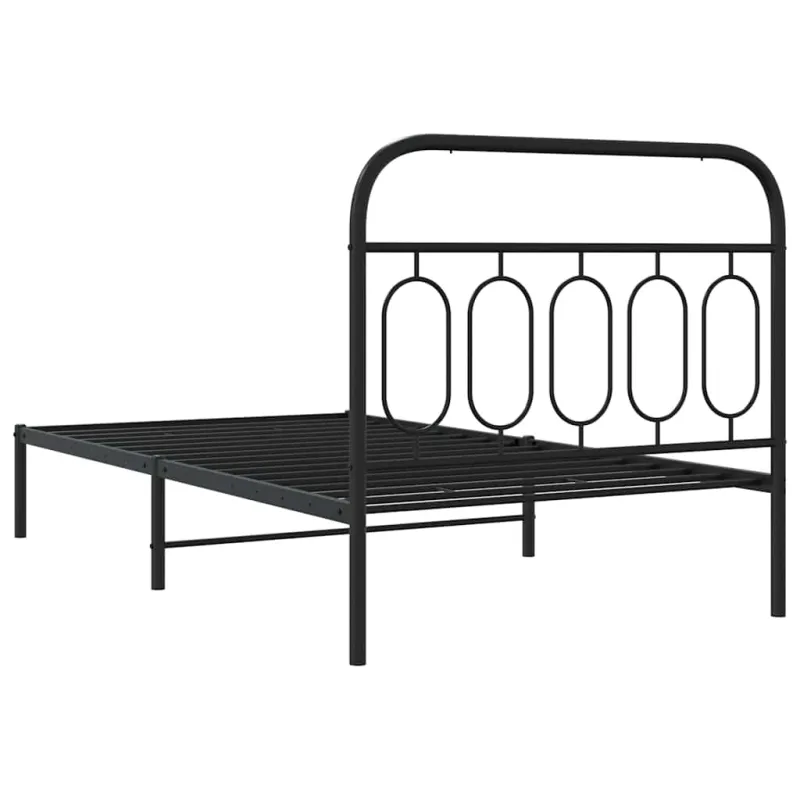 Metalinis lovos rėmas su galvūgaliu, juodos spalvos, 107x203cm