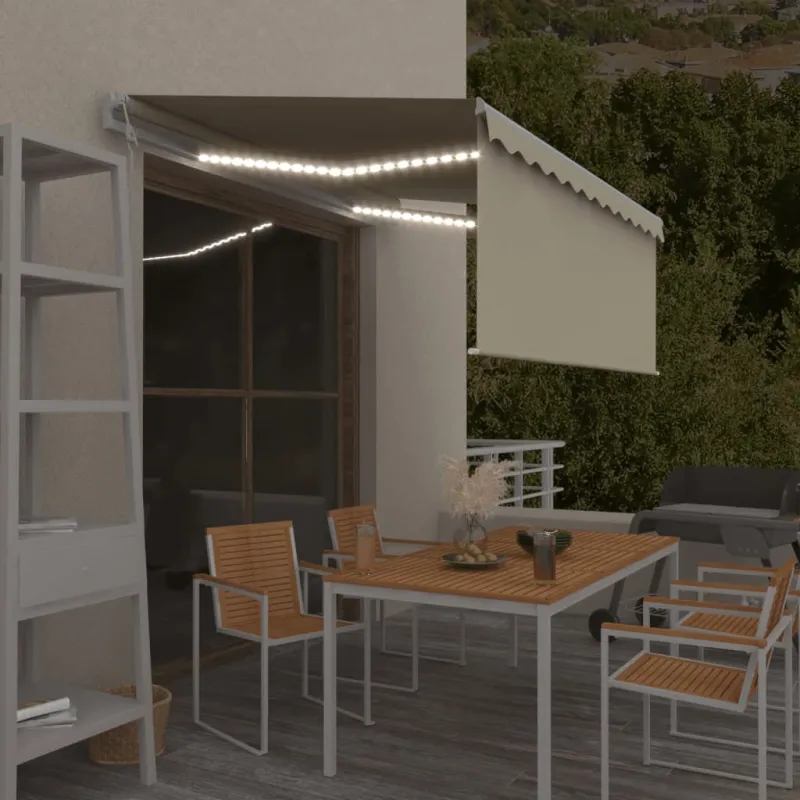 Markizė su uždanga/LED/vėjo jutikliu, kreminė, 3,5x2,5m
