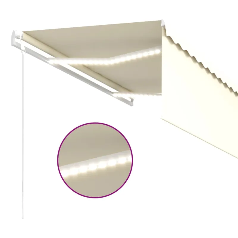 Markizė su uždanga/LED/vėjo jutikliu, kreminė, 3,5x2,5m