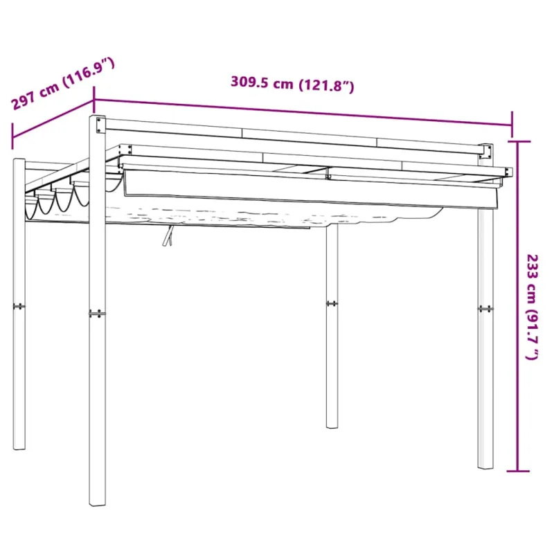 Sodo pavėsinė su ištraukiamu stogu, antracito, 3x3m, aliuminis