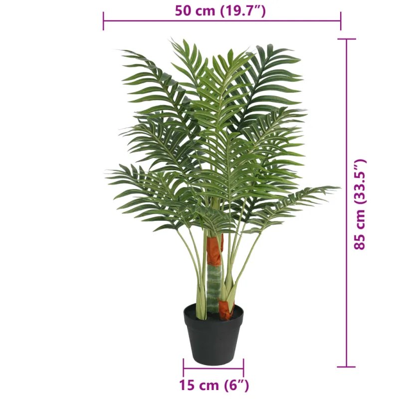 Dirbtinė palmė su trimis kamienais, žalios spalvos, 85cm, PP