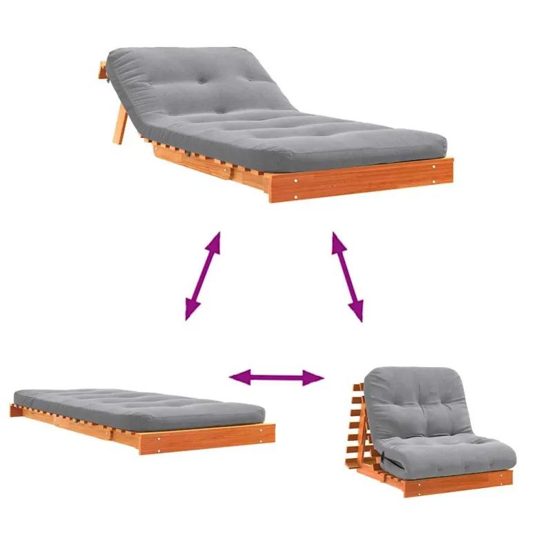 Futono sofa-lova su čiužiniu, vaško ruda, 80x206x11cm, pušis