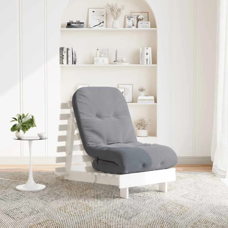 Futono sofa-lova su čiužiniu, balta, 60x206x11cm, pušis