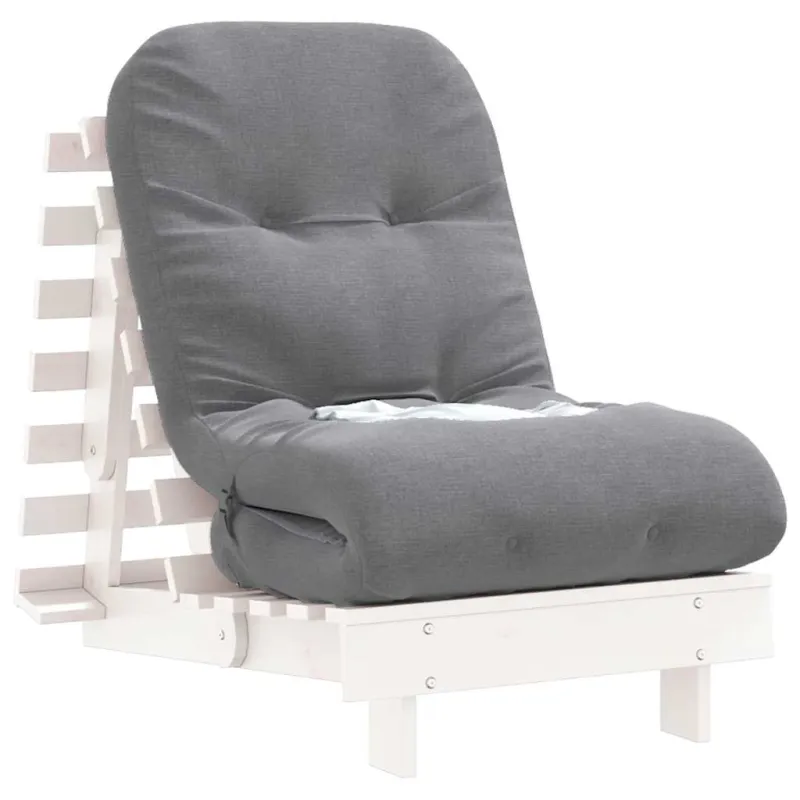 Futono sofa-lova su čiužiniu, balta, 60x206x11cm, pušis