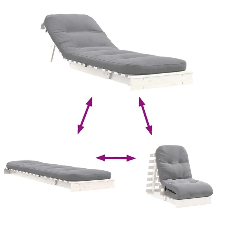 Futono sofa-lova su čiužiniu, balta, 60x206x11cm, pušis