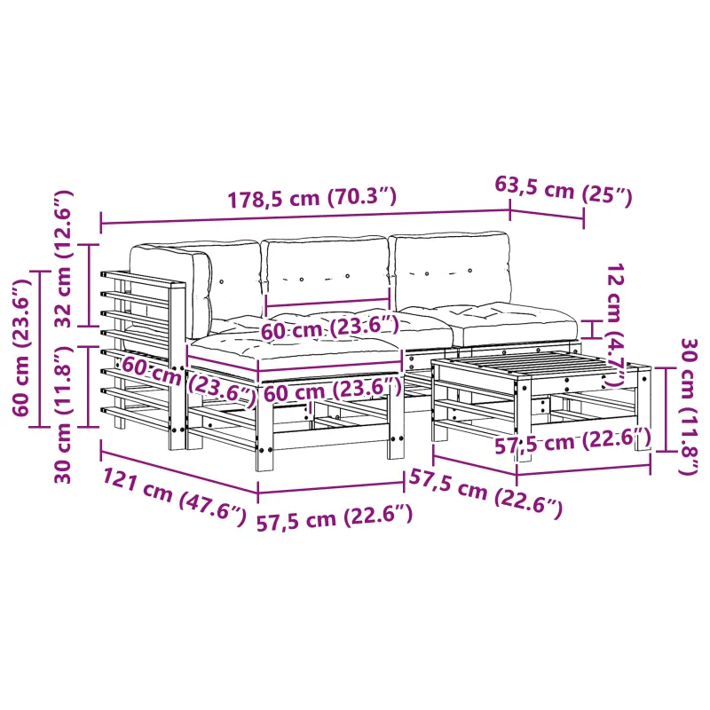 Sodo poilsio komplekti 5 osaa, vaaleanruskea