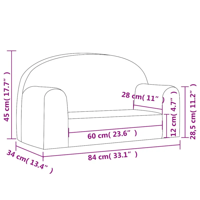 Vaikiška dvivietė sofa, mėlynos spalvos, minkštas pliušas