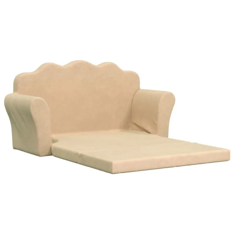 Vaikiška dvivietė sofa-lova, kreminės spalvos, minkštas pliušas