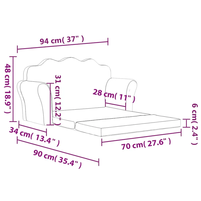 Vaikiška dvivietė sofa-lova, kreminės spalvos, minkštas pliušas