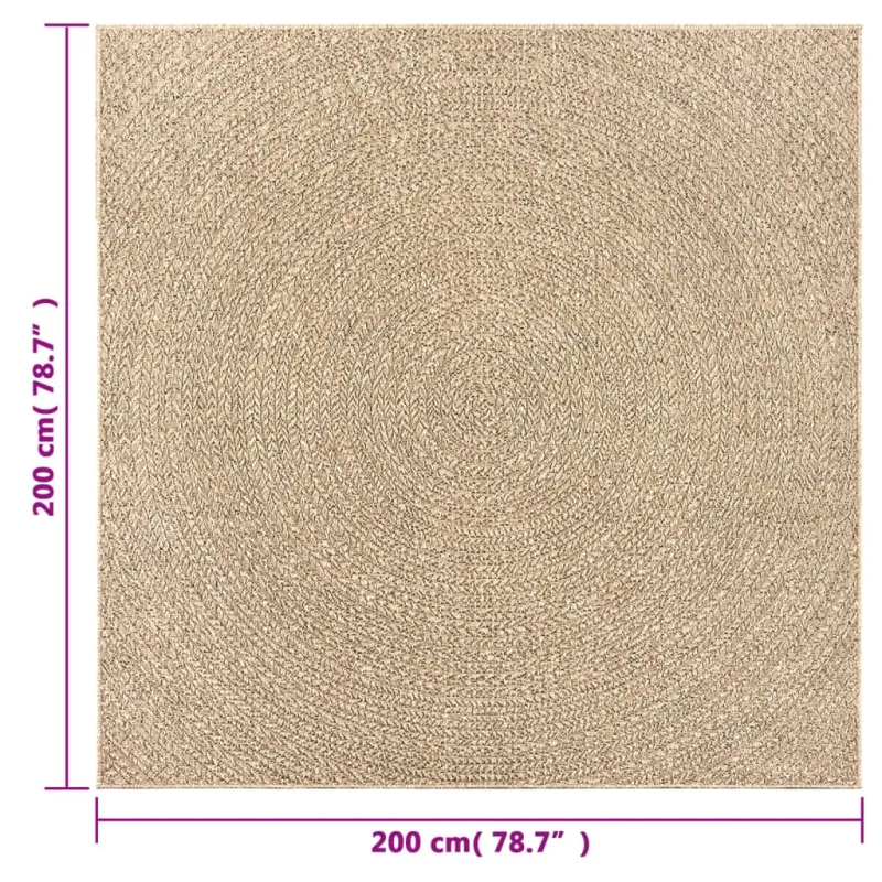 Kilimas ZIZUR, 200x200cm, džiuto imitacija, vidaus ir lauko