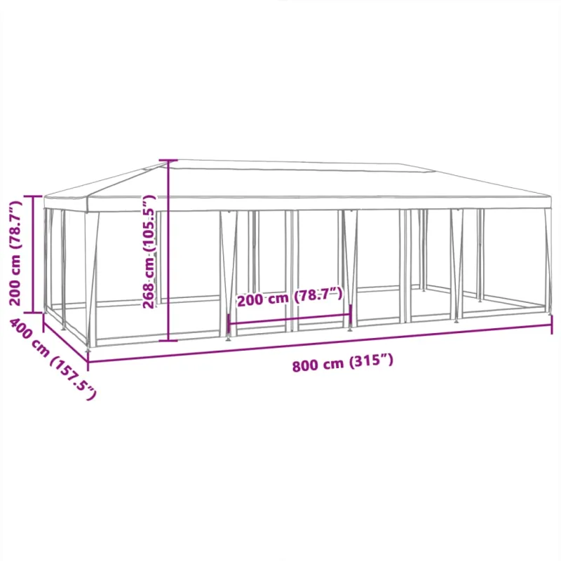 Proginė palapinė su 12 tinklinėmis sienomis, mėlyna, 8x4m, HDPE