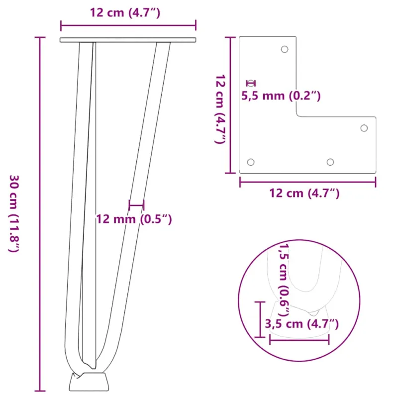 Kavos staliuko kojelės, 4 vnt., baltos, 30 cm, plienas, segtukai