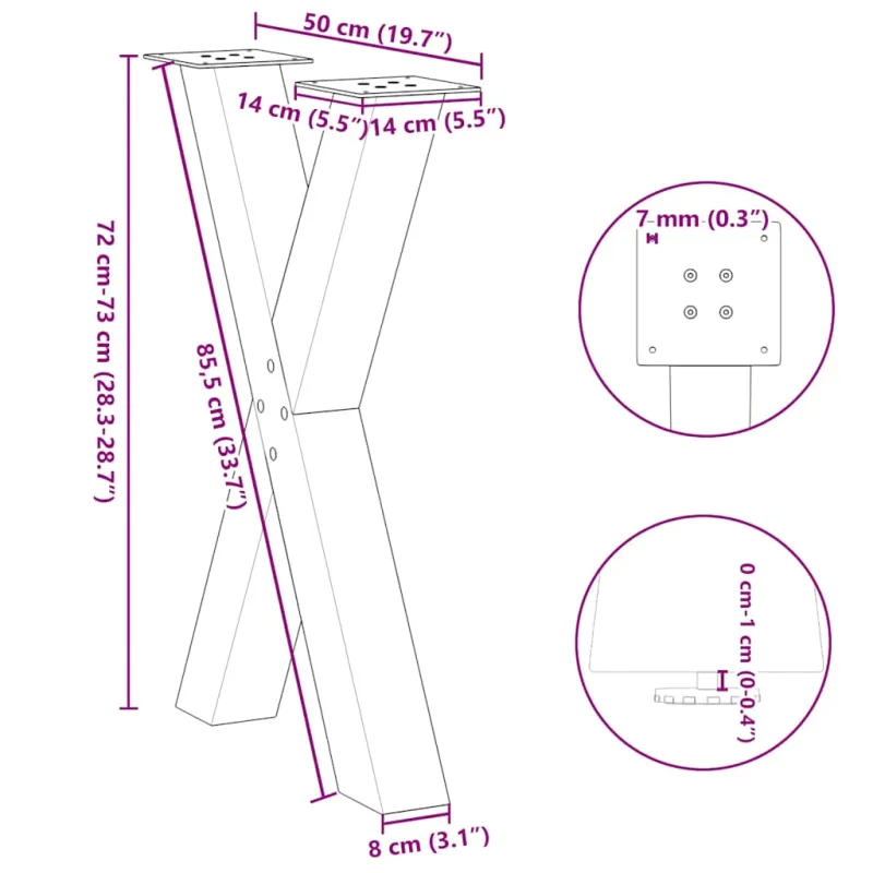 Valgomojo stalo kojos, X formos, 2 vnt., antracito spalvos, 50x(72-73) cm, plienas