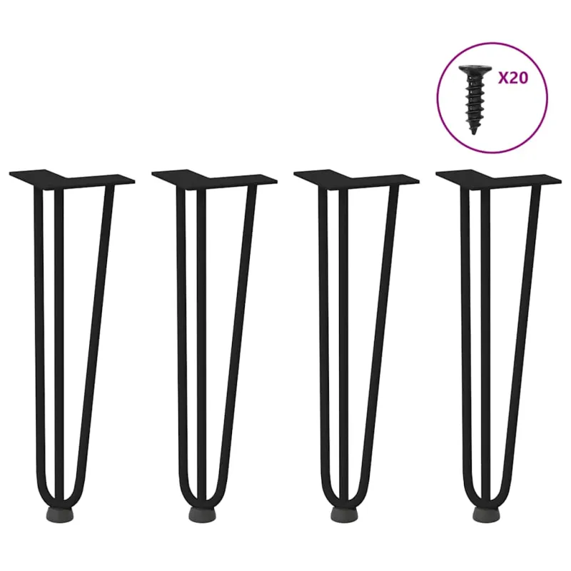 Kavos staliuko kojelės, 4 vnt., juodos, 42 cm, plienas, segtukai
