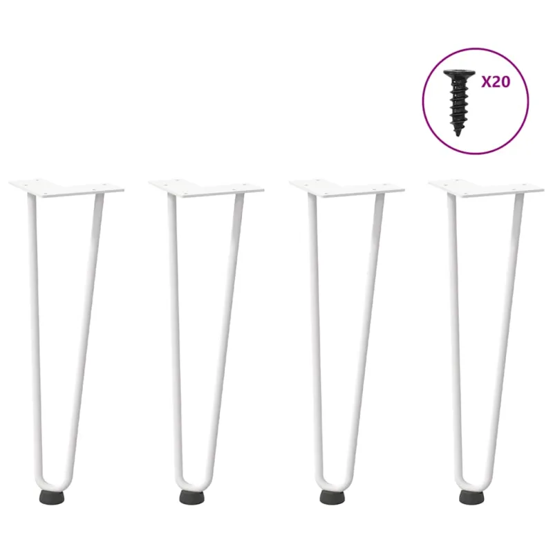 Kavos staliuko kojelės, 4 vnt., baltos, 42 cm, plienas, segtukai
