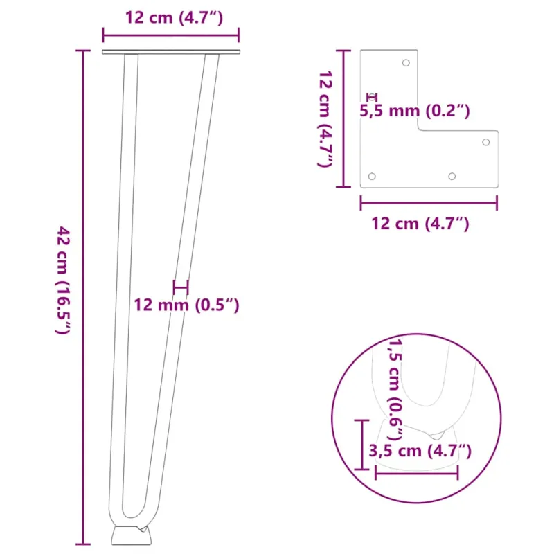 Kavos staliuko kojelės, 4 vnt., baltos, 42 cm, plienas, segtukai