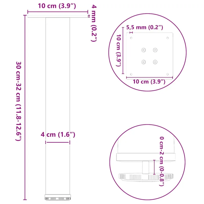 Kavos staliuko kojelės, 4 vnt., baltos, 30-32 cm, plienas