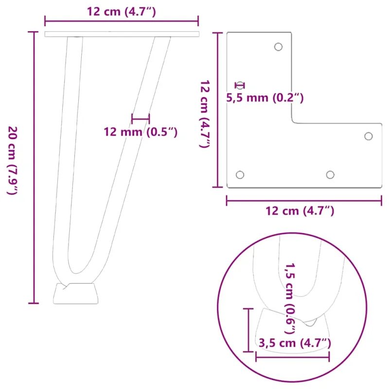 Kavos staliuko kojelės, 4 vnt., antracito spalvos, 20 cm, plienas