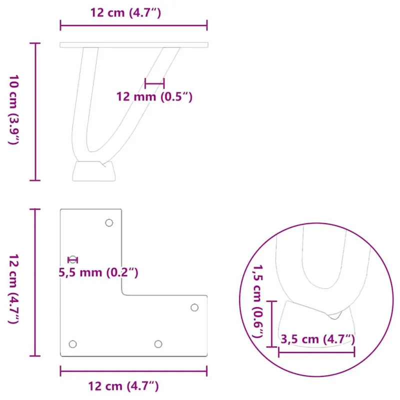 Kavos staliuko kojelės, 4 vnt., baltos, 10 cm, plienas, segtukai