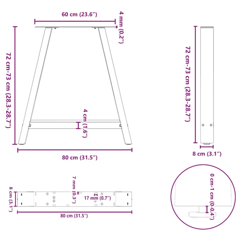 Valgomojo stalo kojelės, A formos, 2 vnt., juodos, 80x(72-73) cm, plienas