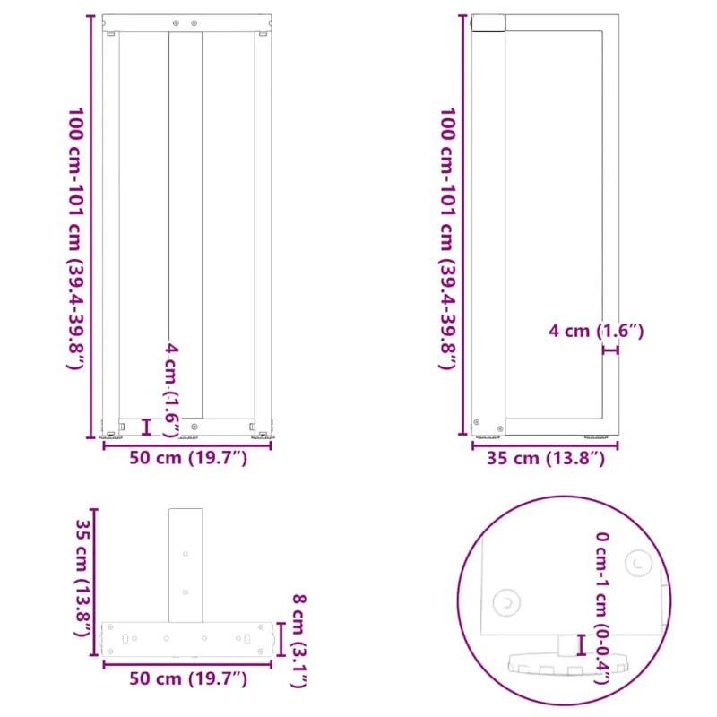 Baro stalo kojos, T formos, 2 vnt., antracito spalvos, 50x35x(100-101) cm, plienas