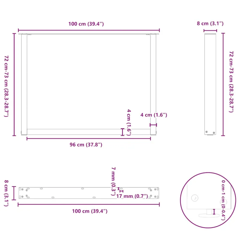 Valgomojo stalo kojelės, 2 vnt., baltos, 100x(72-73) cm, plienas, U formos