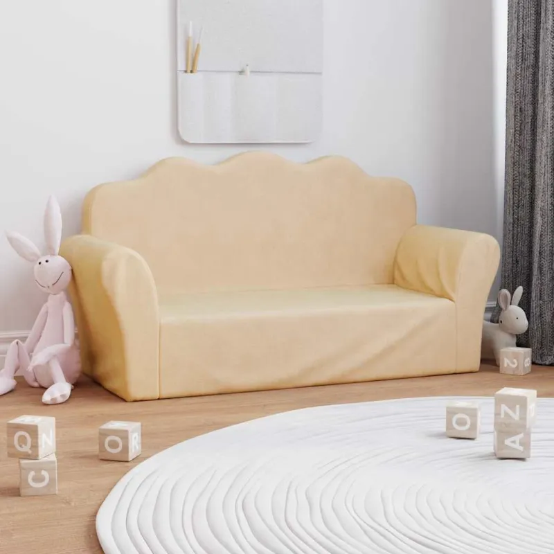 Dvivietė vaikiška sofa, kreminės spalvos, minkštas pliušas