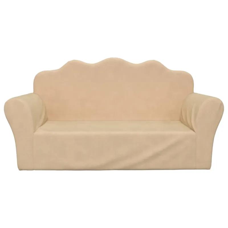 Dvivietė vaikiška sofa, kreminės spalvos, minkštas pliušas