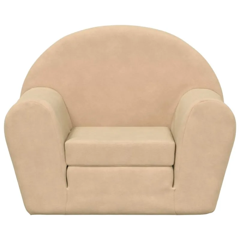 Vaikiška sofa-lova, kreminės spalvos, minkštas pliušas