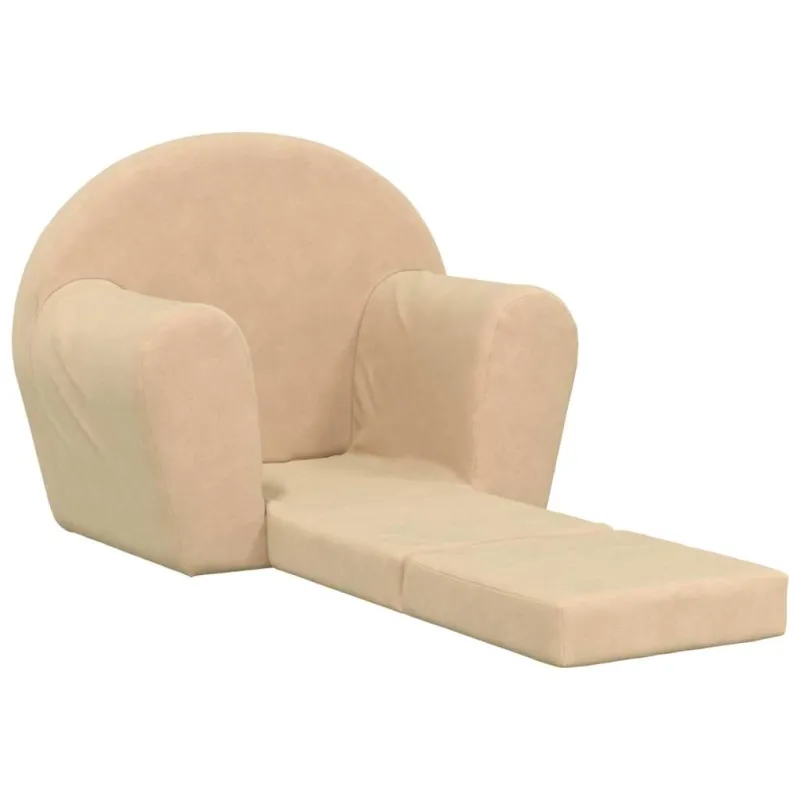 Vaikiška sofa-lova, kreminės spalvos, minkštas pliušas
