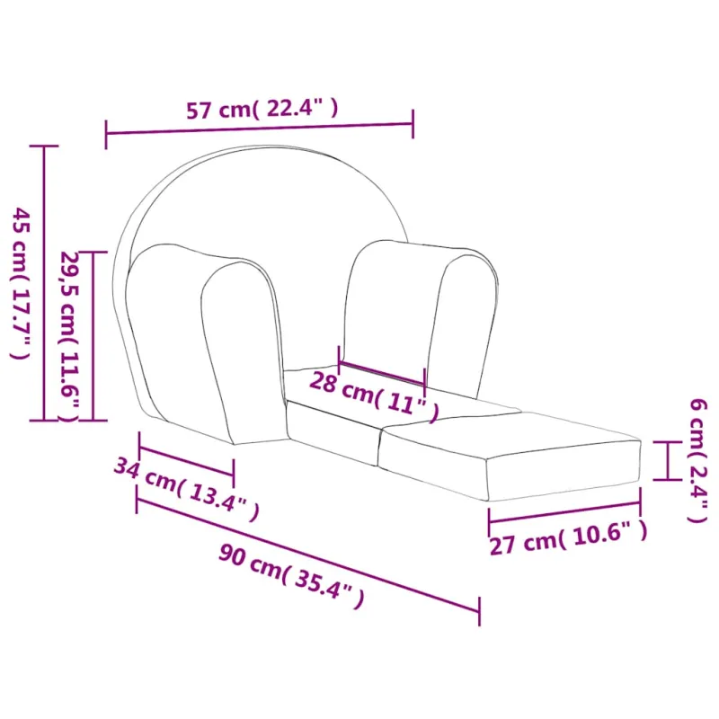 Vaikiška sofa-lova, kreminės spalvos, minkštas pliušas