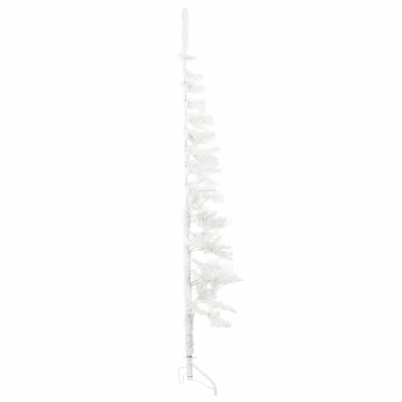 Siaura dirbtinė pusinė Kalėdų eglutė su stovu, balta, 150cm