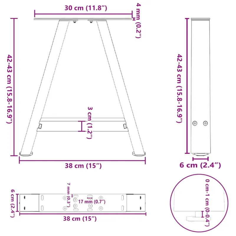 Kavos staliuko kojelės, A formos, 2 vnt., juodos, 38x(42-43) cm, plienas