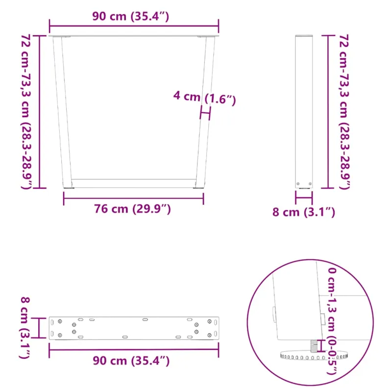Valgomojo stalo kojelės, 3 vnt., baltos, 90x(72-73,3) cm, plienas, V formos