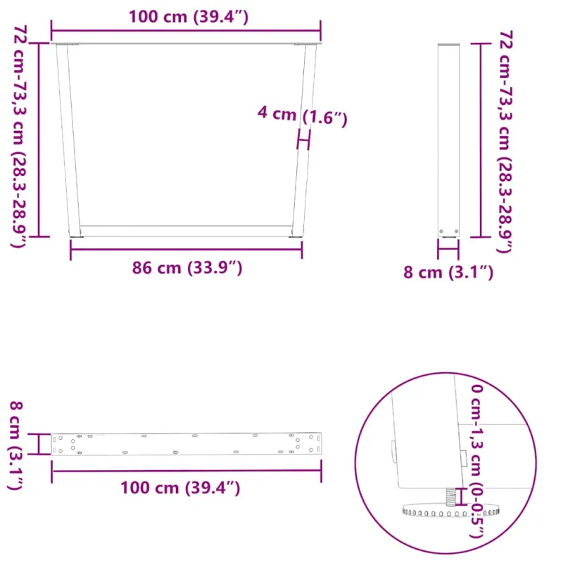 Valgomojo stalo kojelės, V formos, 2 vnt., baltos, 100x(72-73,3) cm, plienas