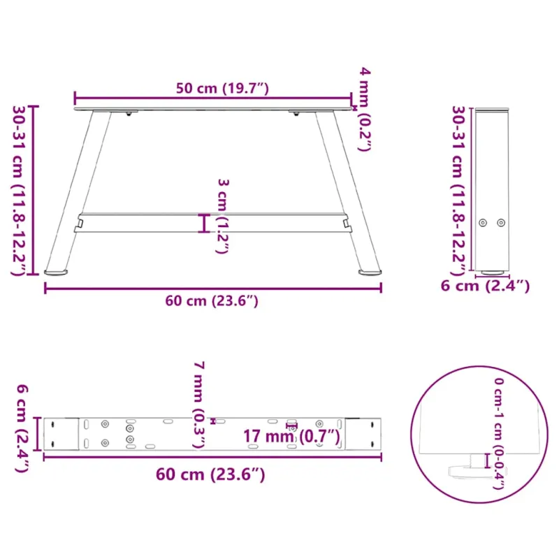 Kavos staliuko kojelės, 2 vnt., baltos, 60x(30-31) cm, plienas, A formos