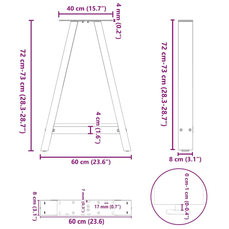 Valgomojo stalo kojelės, 2 vnt., baltos, 60x(72-73) cm, plienas, A formos