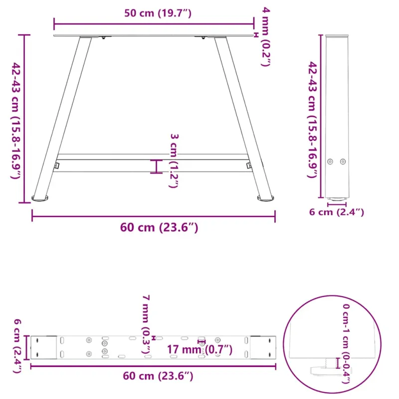 Kavos staliuko kojelės, A formos, 2 vnt., baltos, 60x(42-43) cm, plienas
