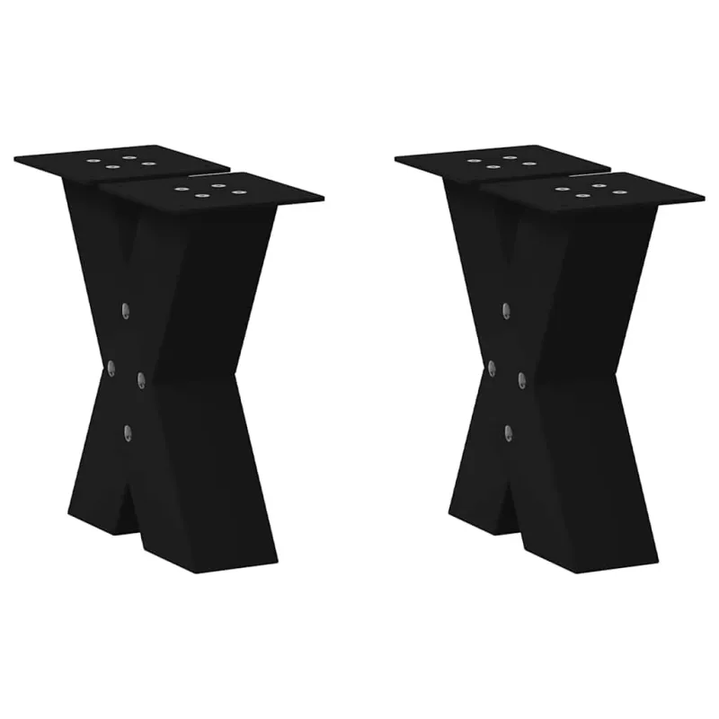 Kavos staliuko kojelės, X formos, 2 vnt., juodos, 40x(30-31) cm, plienas