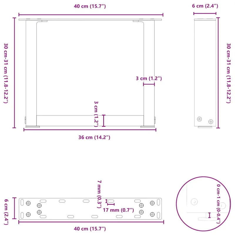 Kavos staliuko kojelės, 2 vnt., antracito spalvos, 40x(30-31) cm, plienas, U formos